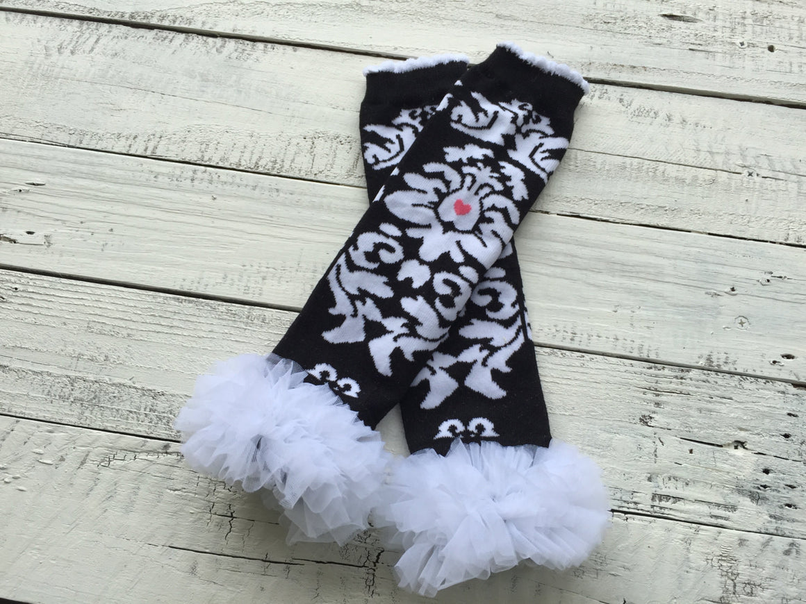 SALE! Black and White Damask leg warmers - HoneyLoveBoutique