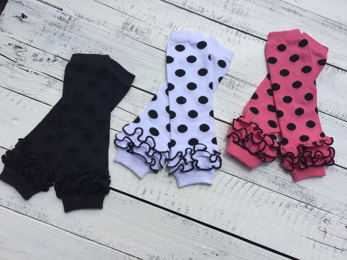 FREE HEADBAND - Black polka dot leg warmers - HoneyLoveBoutique