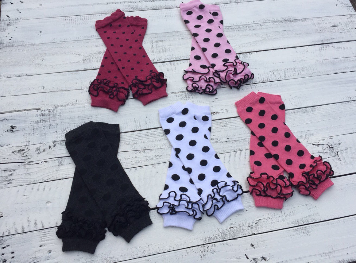 FREE HEADBAND - Black polka dot leg warmers - HoneyLoveBoutique