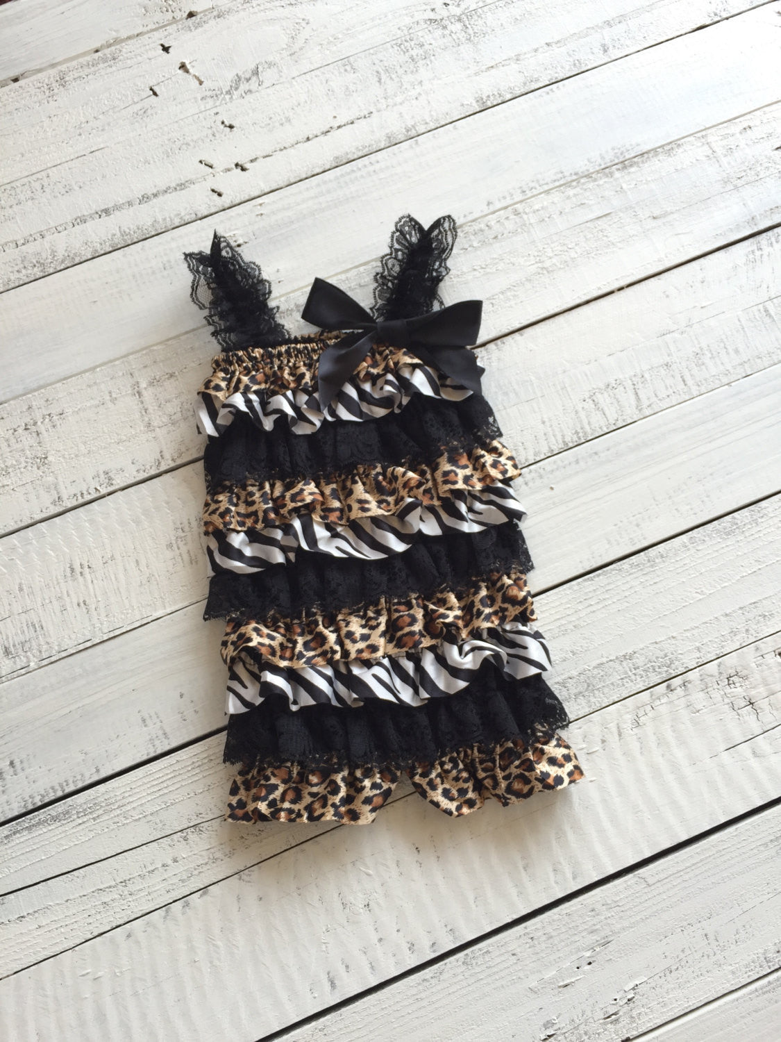 Satin and Lace Petti Romper - Zebra and Leopard Animal Print Satin & Black Lace - HoneyLoveBoutique