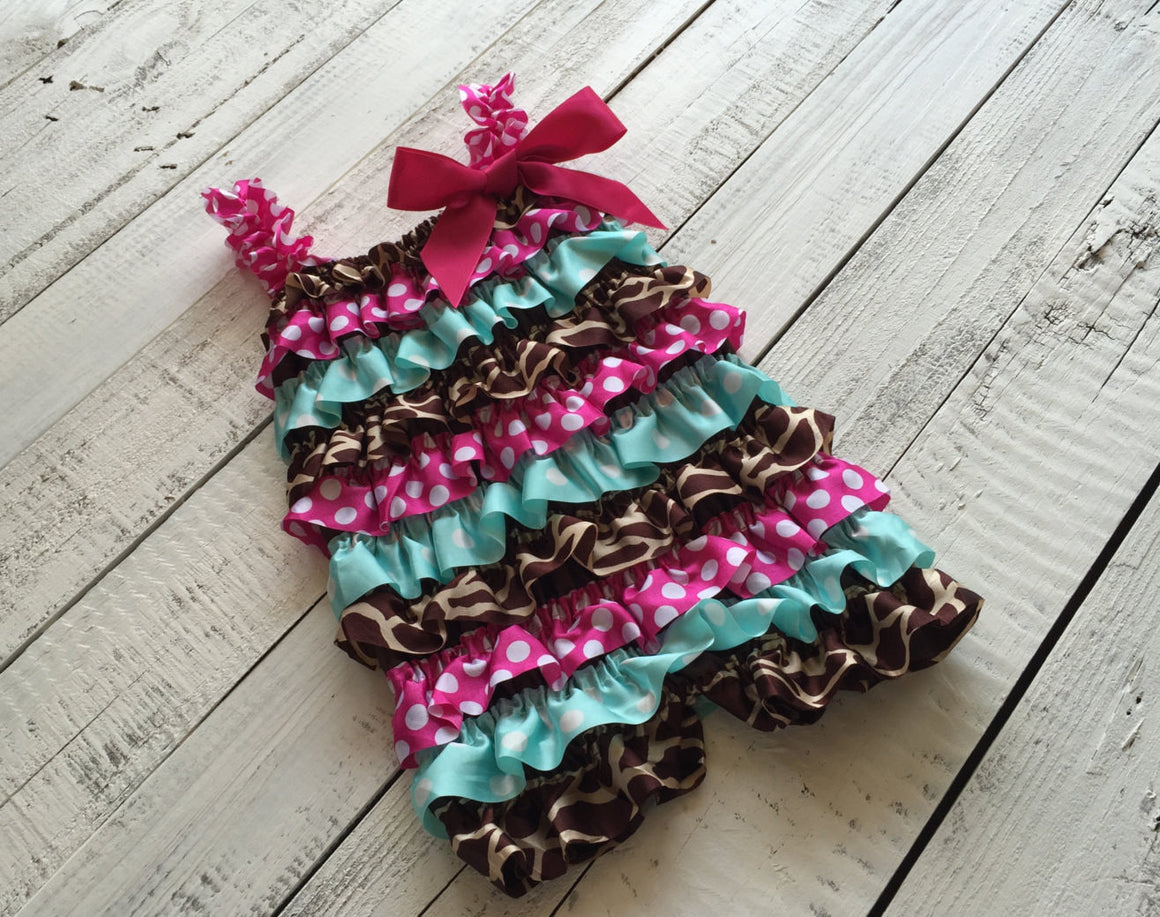 Satin Petti Romper - Giraffe Print, Hot Pink/Aqua/White Polka Dot - HoneyLoveBoutique