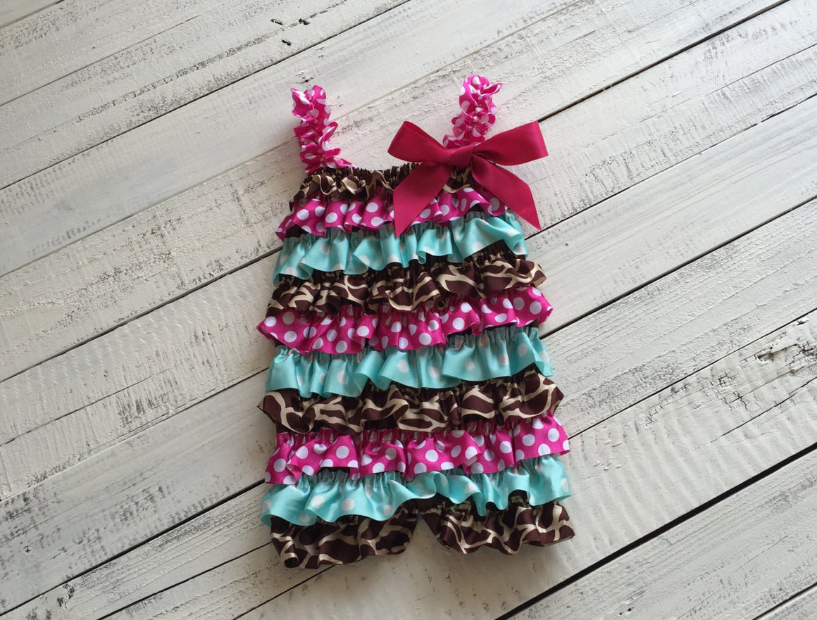 Satin Petti Romper - Giraffe Print, Hot Pink/Aqua/White Polka Dot - HoneyLoveBoutique