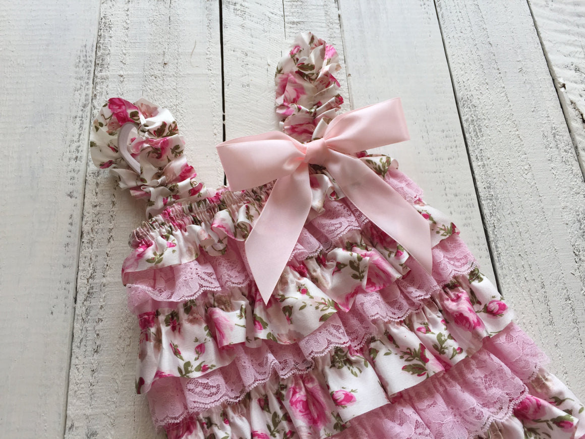 Satin & Lace Petti Romper - Pink and Floral - HoneyLoveBoutique