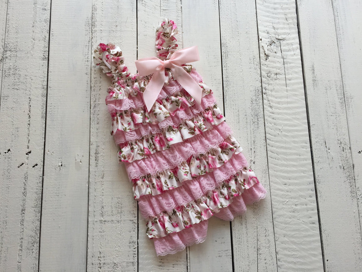 Satin & Lace Petti Romper - Pink and Floral - HoneyLoveBoutique