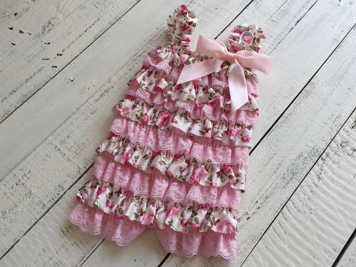 Satin & Lace Petti Romper - Pink and Floral - HoneyLoveBoutique
