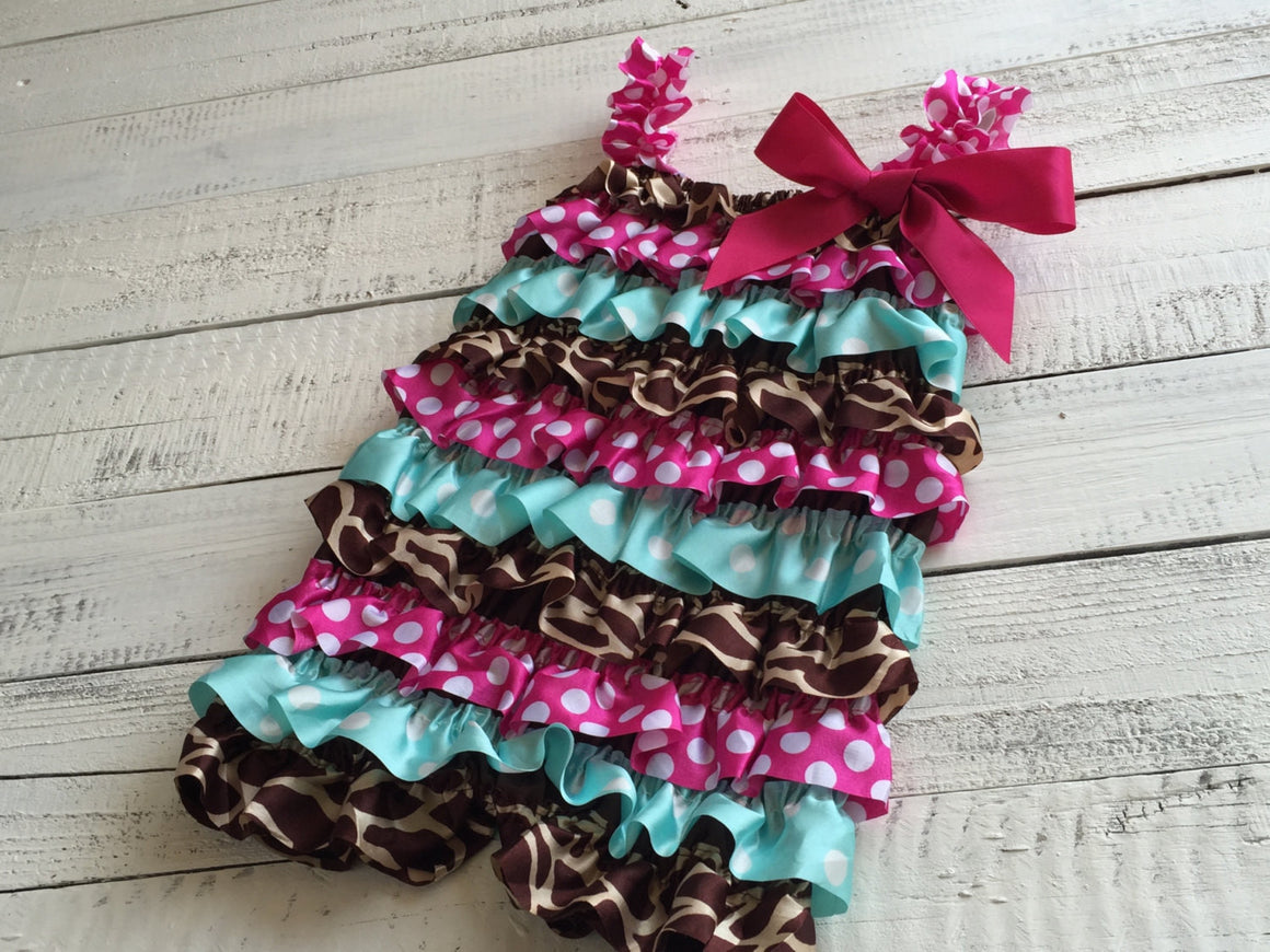 Satin Petti Romper - Giraffe Print, Hot Pink/Aqua/White Polka Dot - HoneyLoveBoutique