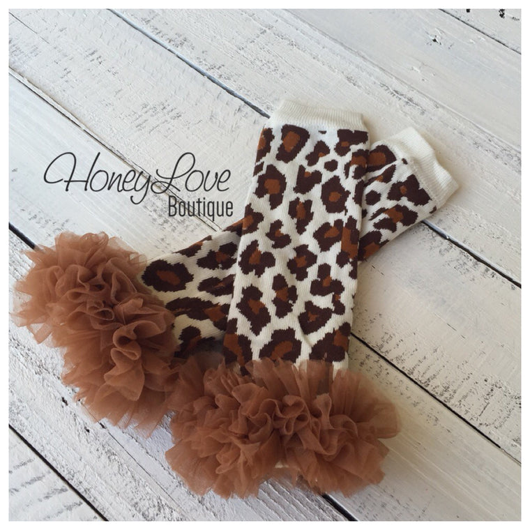 Leg Warmers - Leopard Print - with brown or ivory ruffle - HoneyLoveBoutique