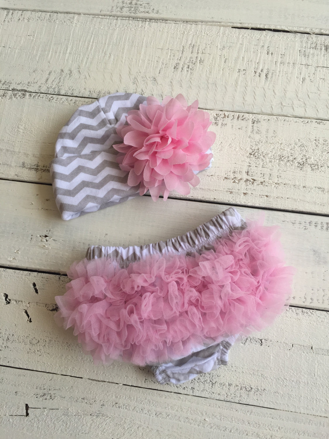 Newborn Take Home Outfit - Grey Chevron Bloomers and Newborn Hospital Hat - HoneyLoveBoutique