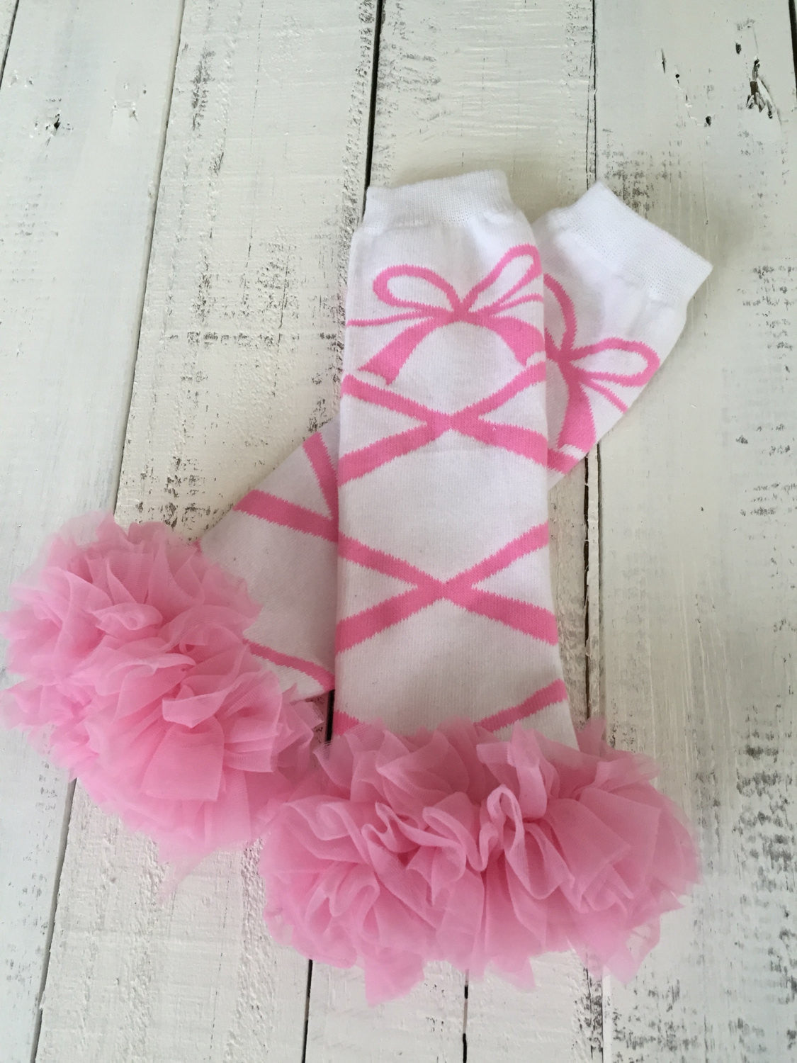 Leg Warmers - Ballerina - White, Pink and Black - HoneyLoveBoutique