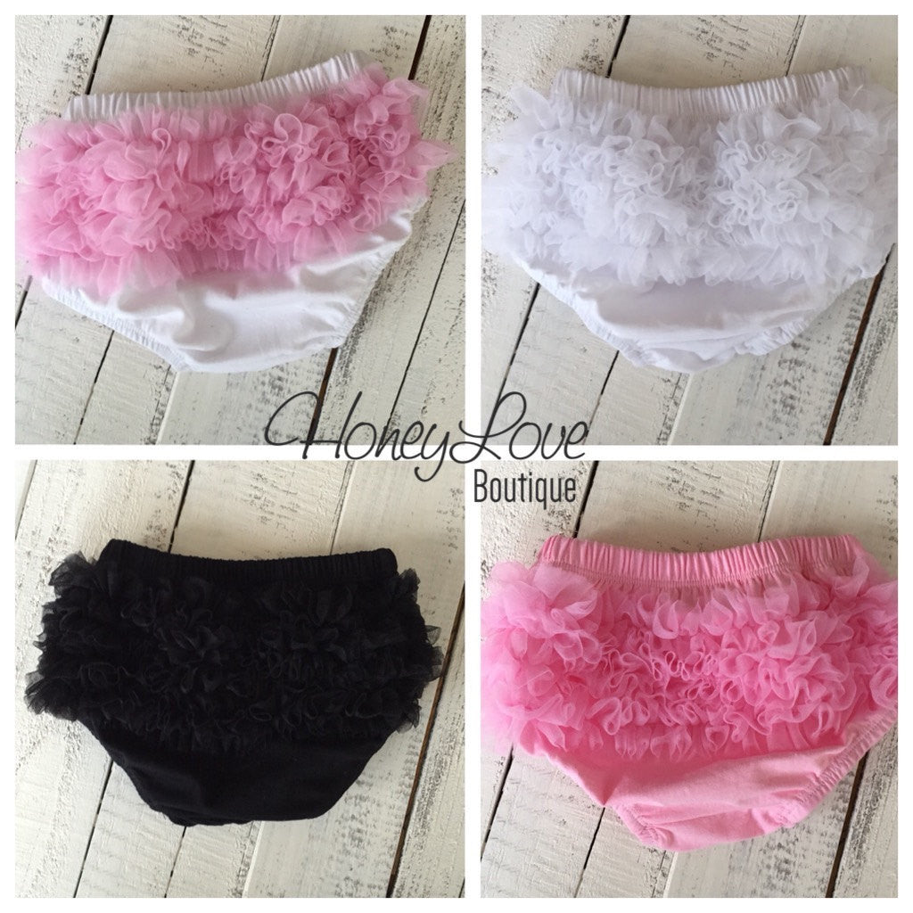 Ruffle Bottom Bloomers - pink white black - HoneyLoveBoutique