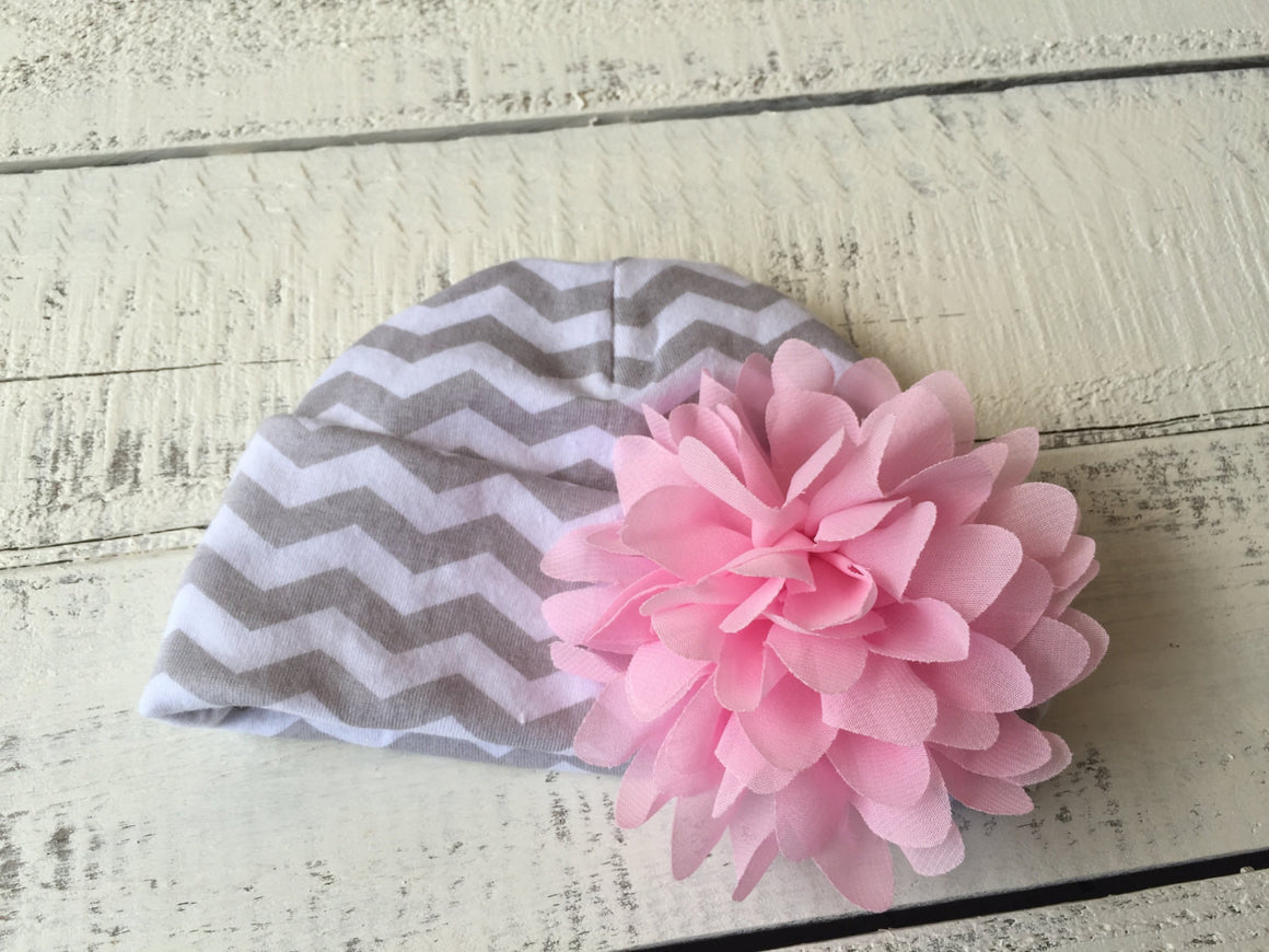 Newborn Take Home Outfit - Grey Chevron Bloomers and Newborn Hospital Hat - HoneyLoveBoutique