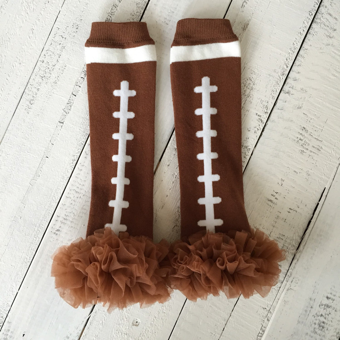 Football Leg Warmers with ruffle - Brown, White, Pink, Magenta/Plum - HoneyLoveBoutique