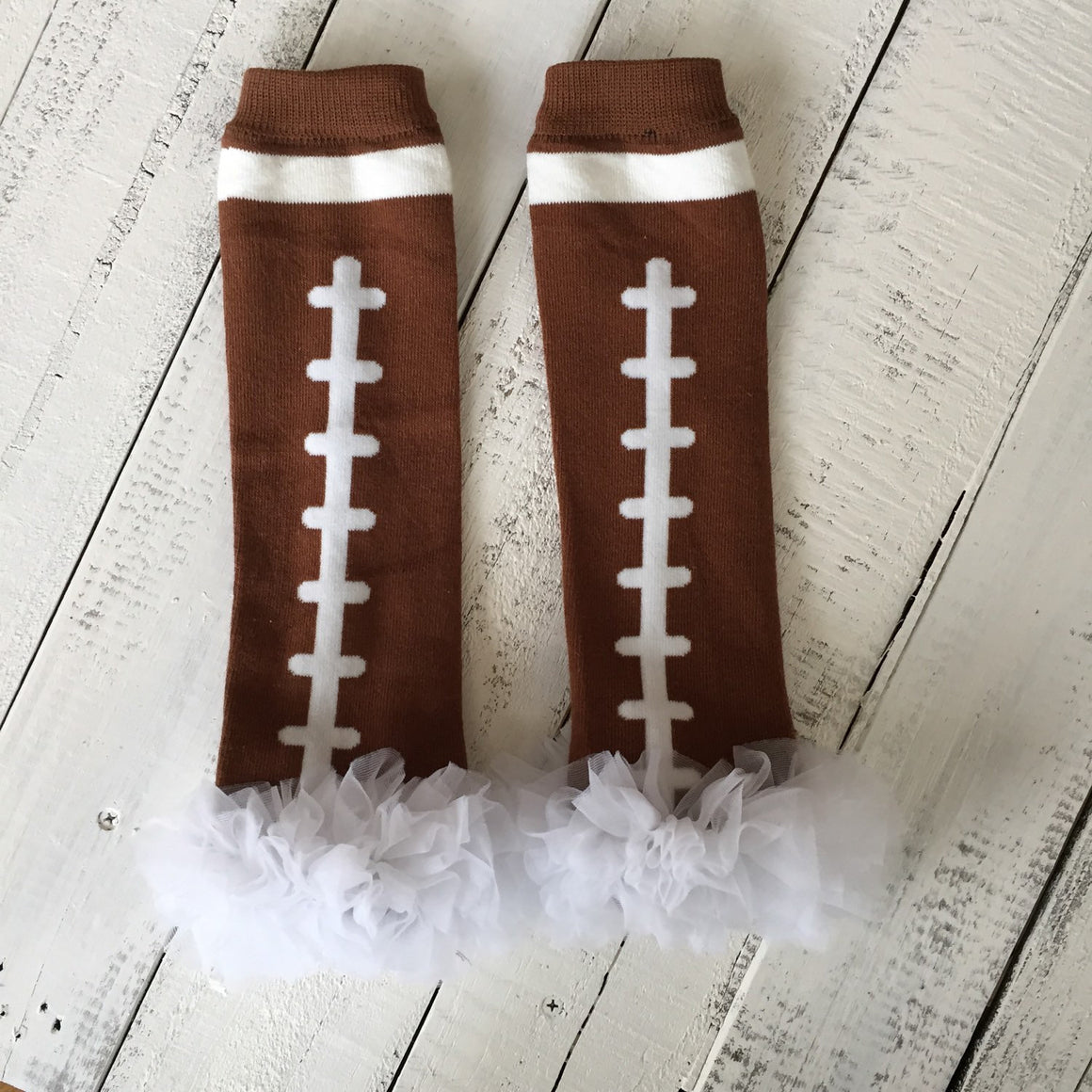 Football Leg Warmers with ruffle - Brown, White, Pink, Magenta/Plum - HoneyLoveBoutique