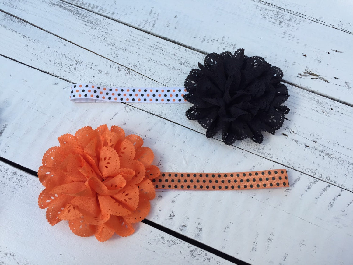 Halloween Headband - Eyelet Lace Flower - choose elastic! - HoneyLoveBoutique