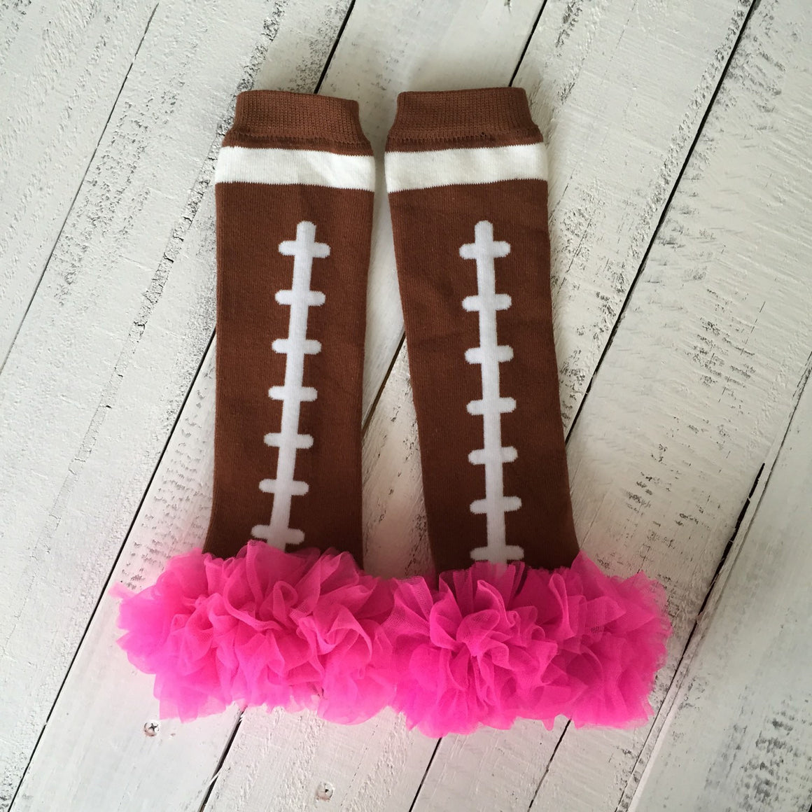 Football Leg Warmers with ruffle - Brown, White, Pink, Magenta/Plum - HoneyLoveBoutique