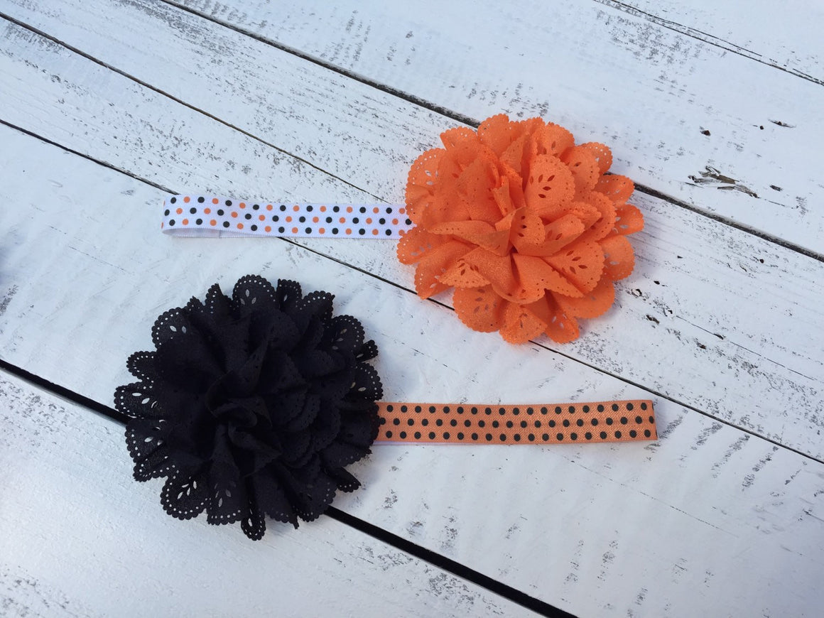 Halloween Headband - Eyelet Lace Flower - choose elastic! - HoneyLoveBoutique