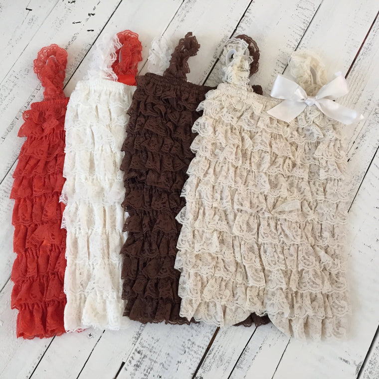 Lace Petti Romper - Orange Ivory Brown Champagne - HoneyLoveBoutique