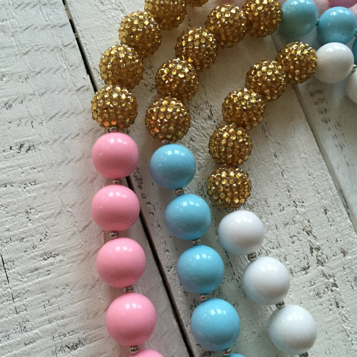 SALE!! Chunky Beaded Necklace - Gold and Pink, White or Blue - HoneyLoveBoutique