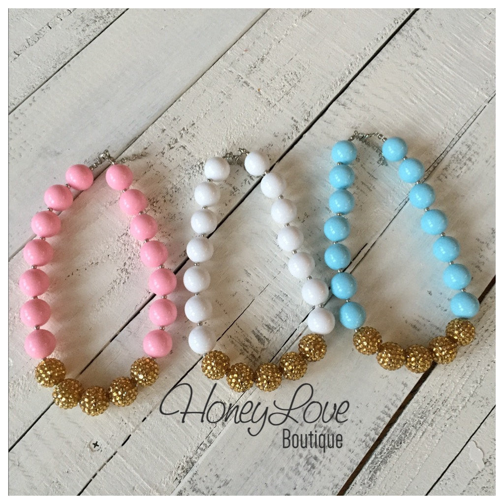 SALE!! Chunky Beaded Necklace - Gold and Pink, White or Blue - HoneyLoveBoutique