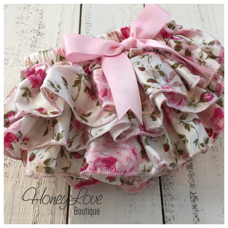 Pink Floral Satin Bloomers - HoneyLoveBoutique