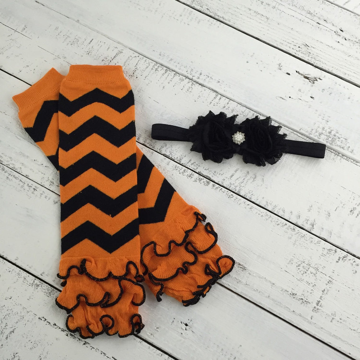 Halloween ruffle leg warmers and headband set - HoneyLoveBoutique