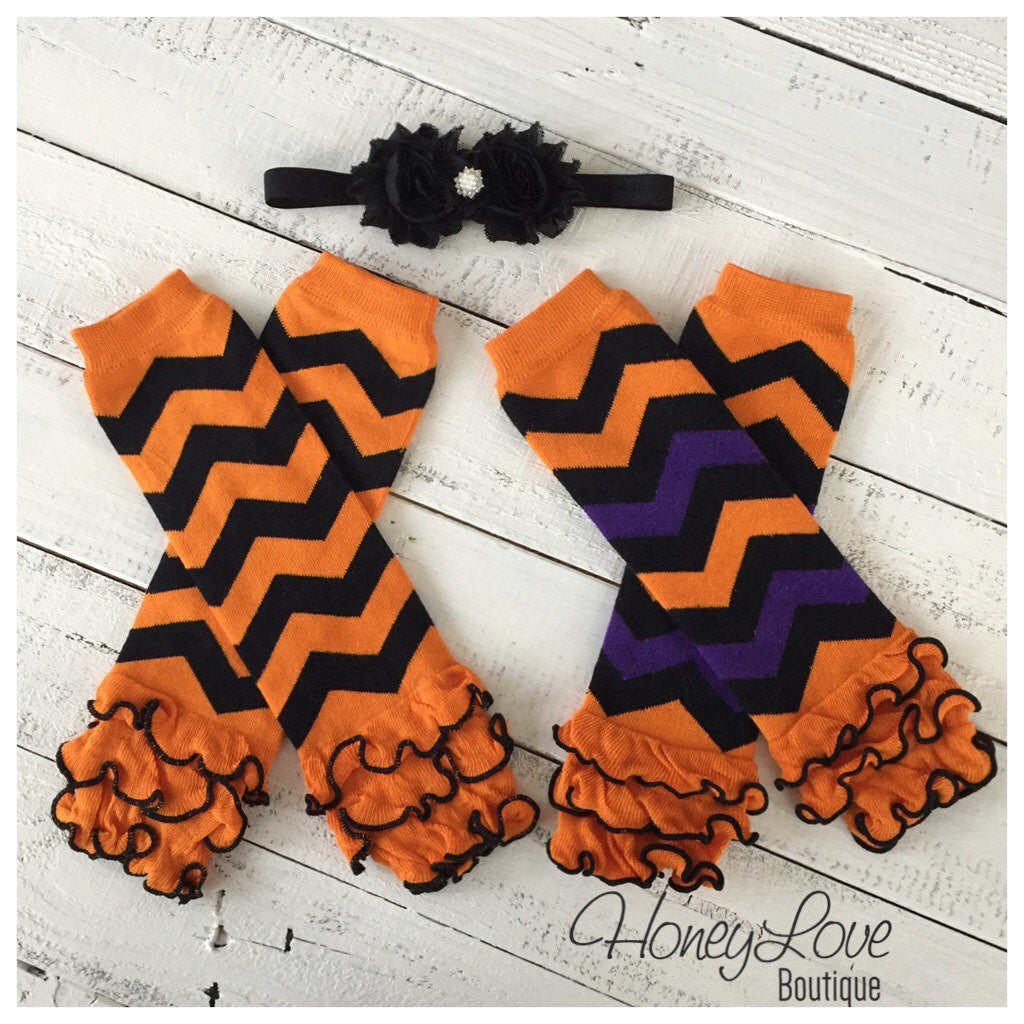 Halloween ruffle leg warmers and headband set - HoneyLoveBoutique