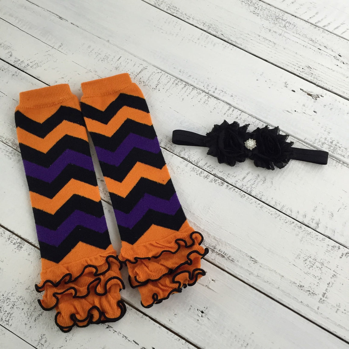 Halloween ruffle leg warmers and headband set - HoneyLoveBoutique