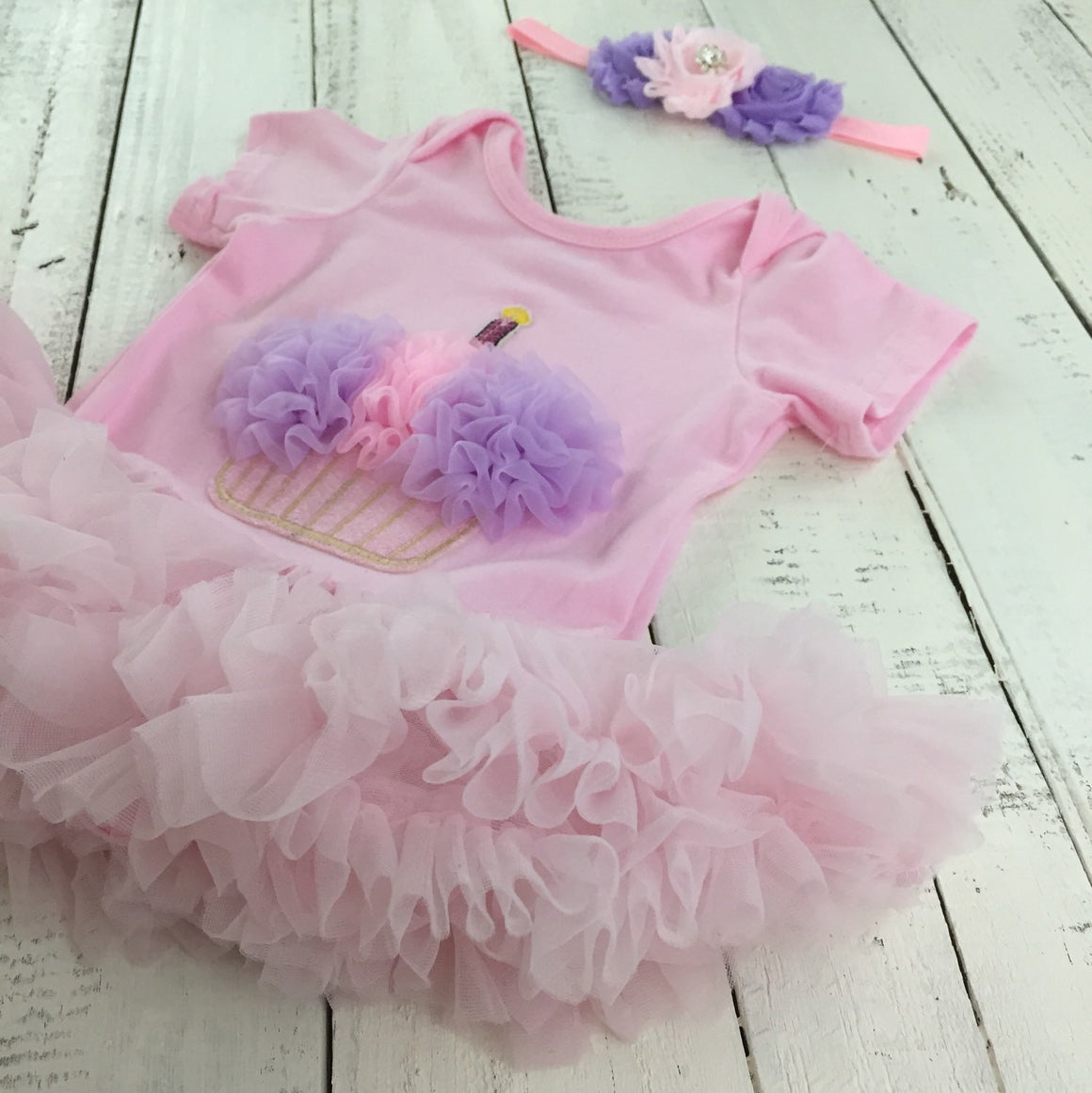 Cupcake Tutu Dress and matching rhinestone headband - Pink and Purple - HoneyLoveBoutique