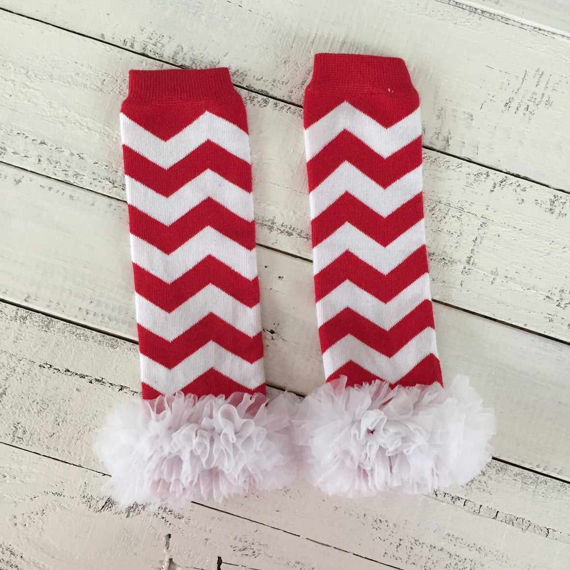Leg Warmers - Christmas Red/White/Green with white ruffles - HoneyLoveBoutique