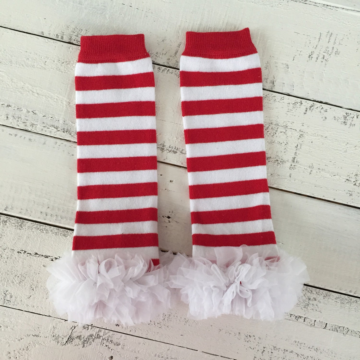 Leg Warmers - Christmas Red/White/Green with white ruffles - HoneyLoveBoutique