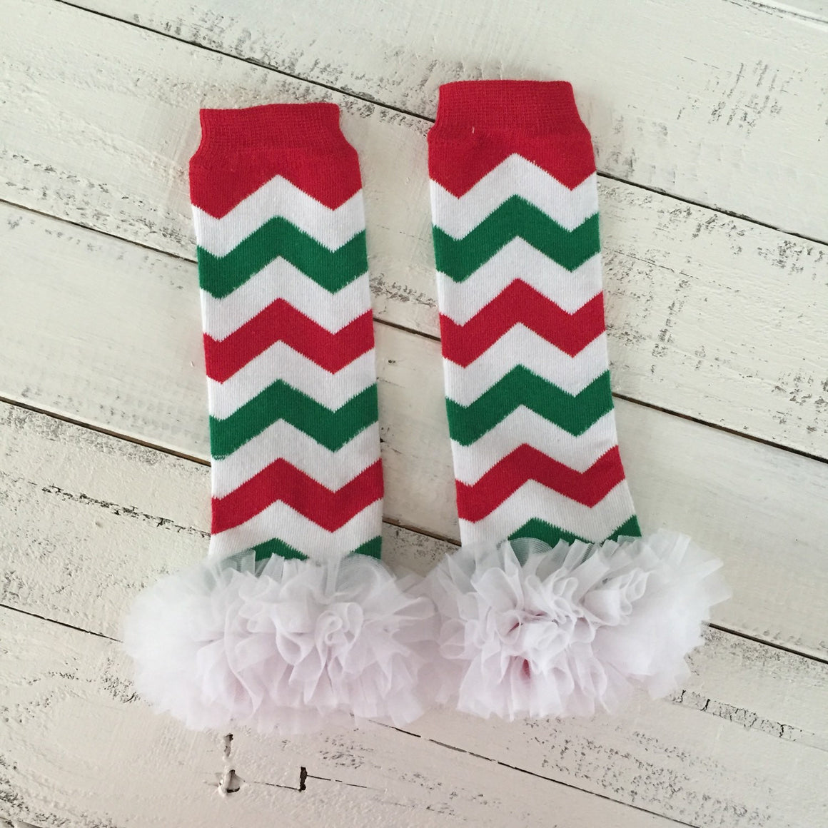 Leg Warmers - Christmas Red/White/Green with white ruffles - HoneyLoveBoutique