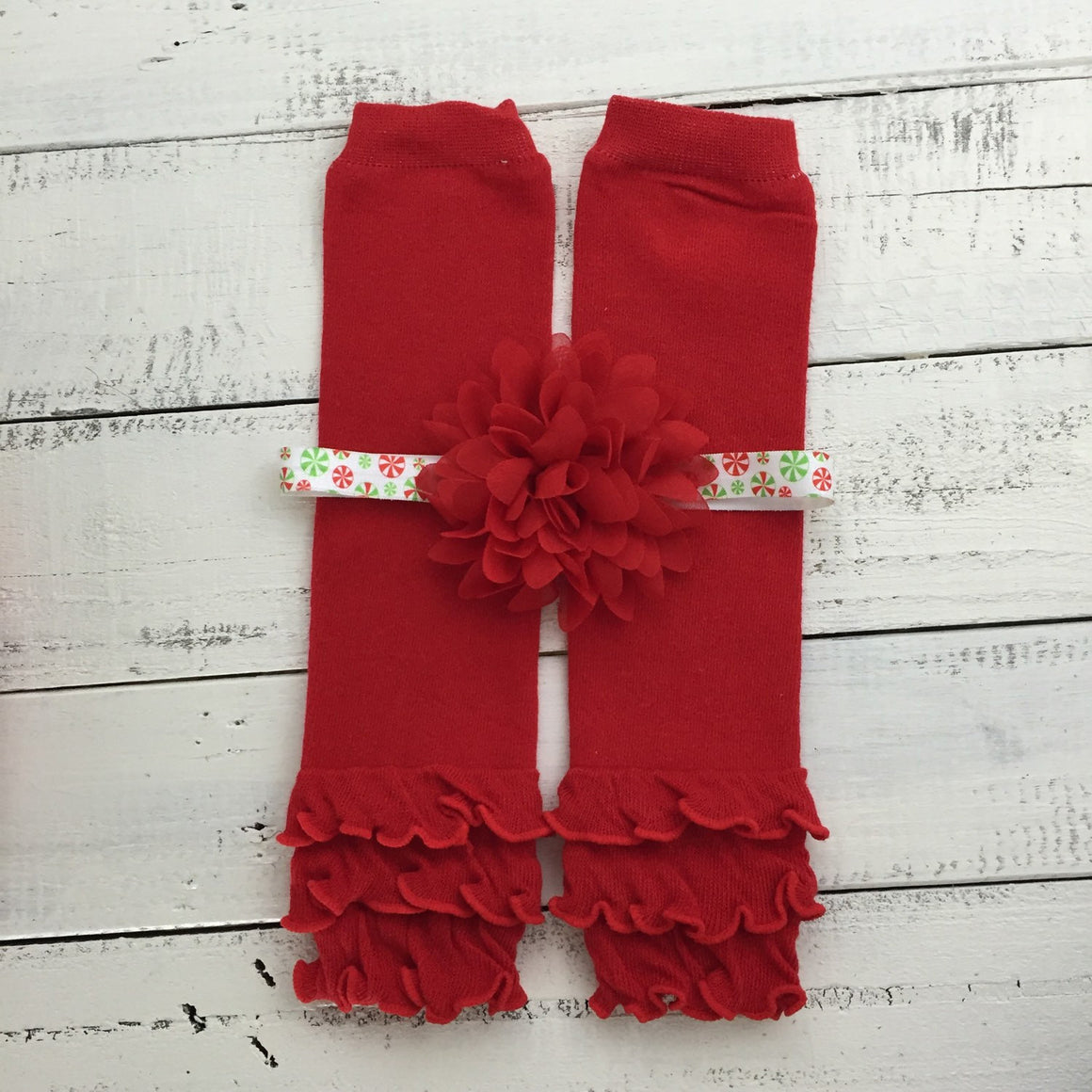 Red ruffle bottom leg warmers and choice of headband - HoneyLoveBoutique