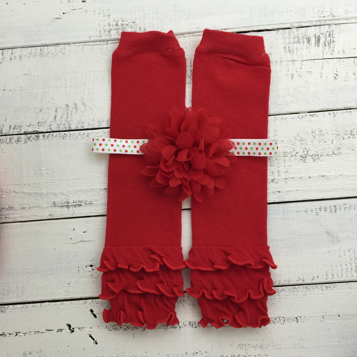 Red ruffle bottom leg warmers and choice of headband - HoneyLoveBoutique