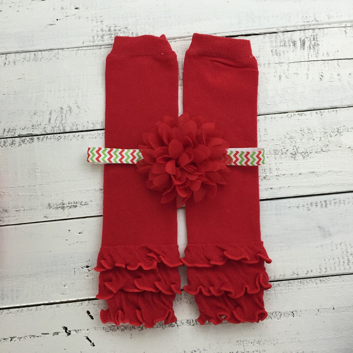 Red ruffle bottom leg warmers and choice of headband - HoneyLoveBoutique