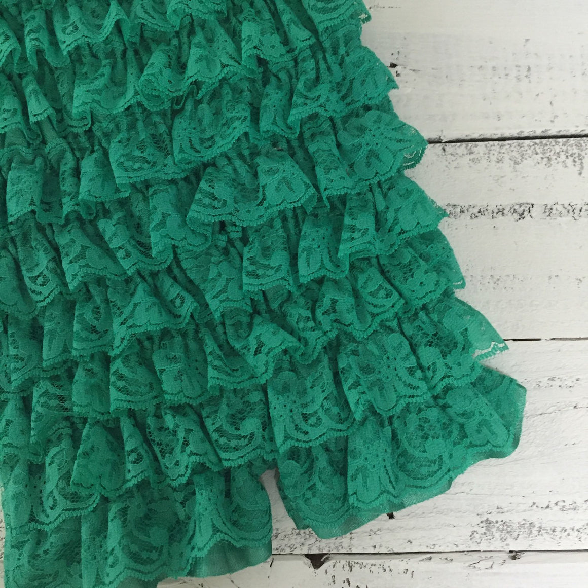 Lace Petti Romper - Embellished Christmas Green with matching headband - HoneyLoveBoutique