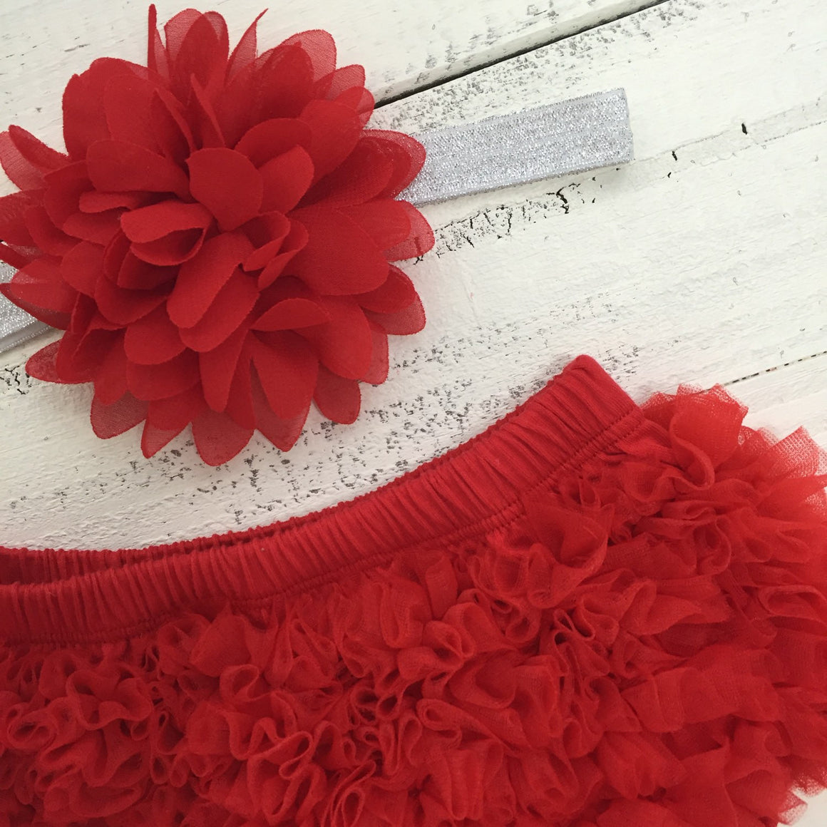 Red Ruffle Bloomer and matching flower headband  - choose elastic style! - HoneyLoveBoutique