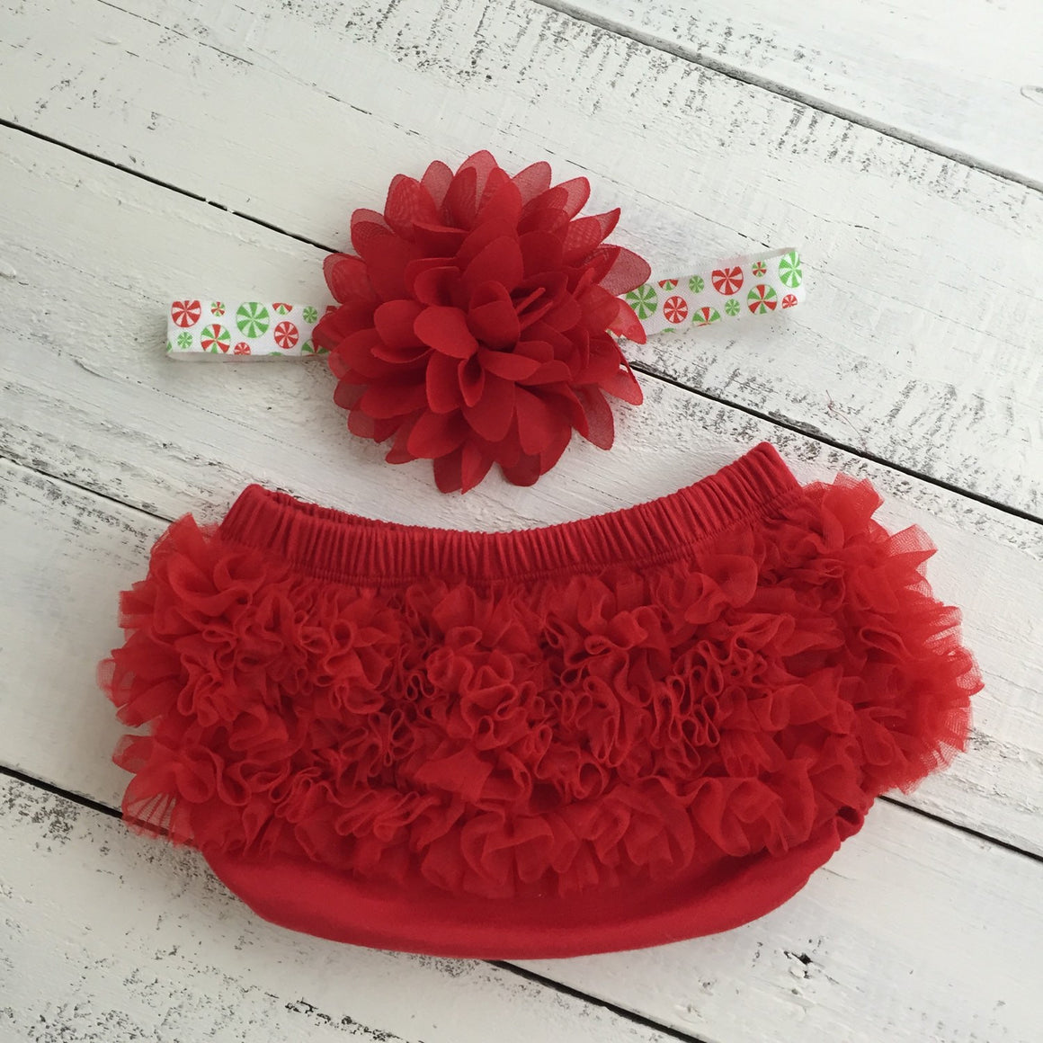 Red Ruffle Bloomer and matching flower headband  - choose elastic style! - HoneyLoveBoutique