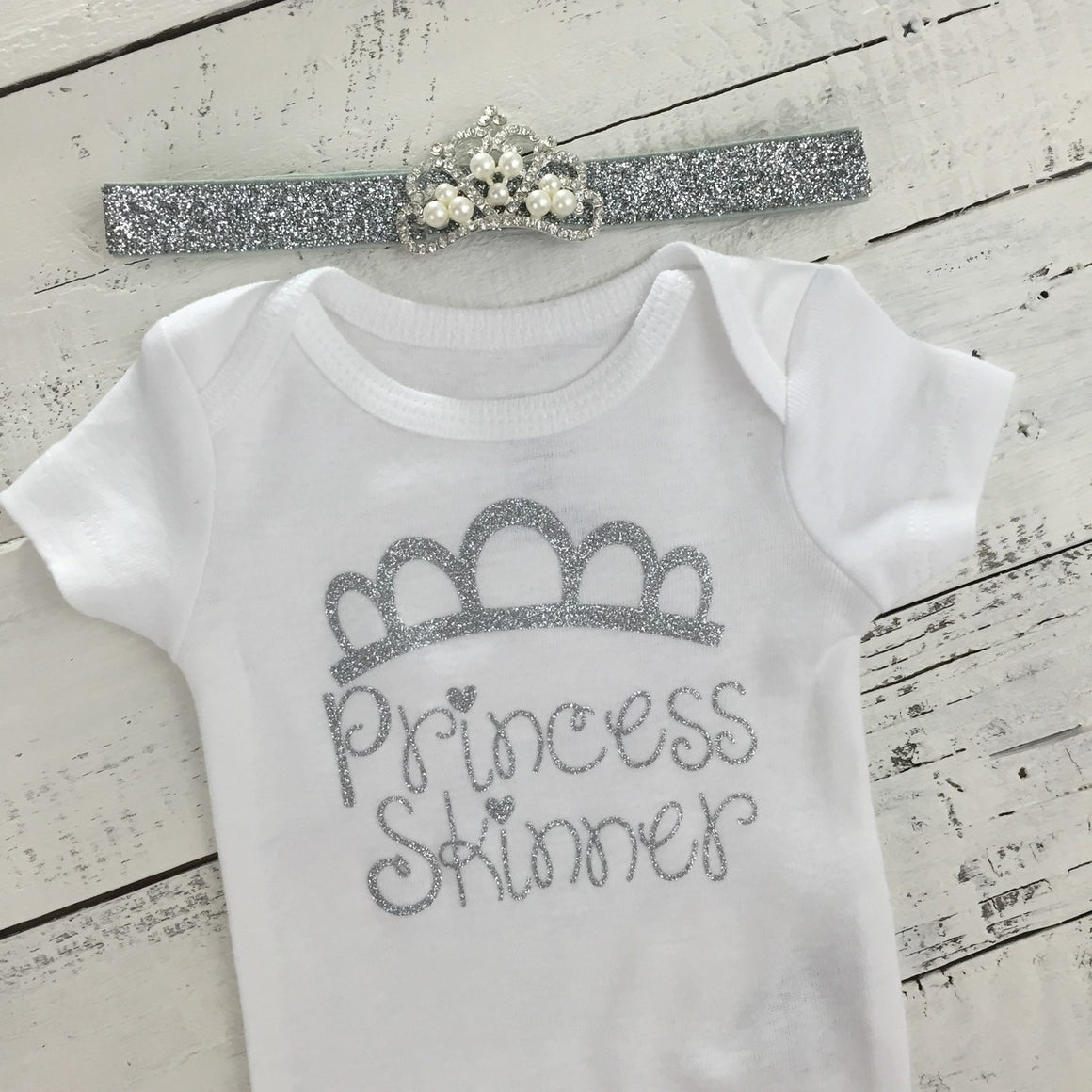 Personalized Princess name outfit - Silver Glitter and Gray/Silver Glitter tutu skirt bloomers - HoneyLoveBoutique