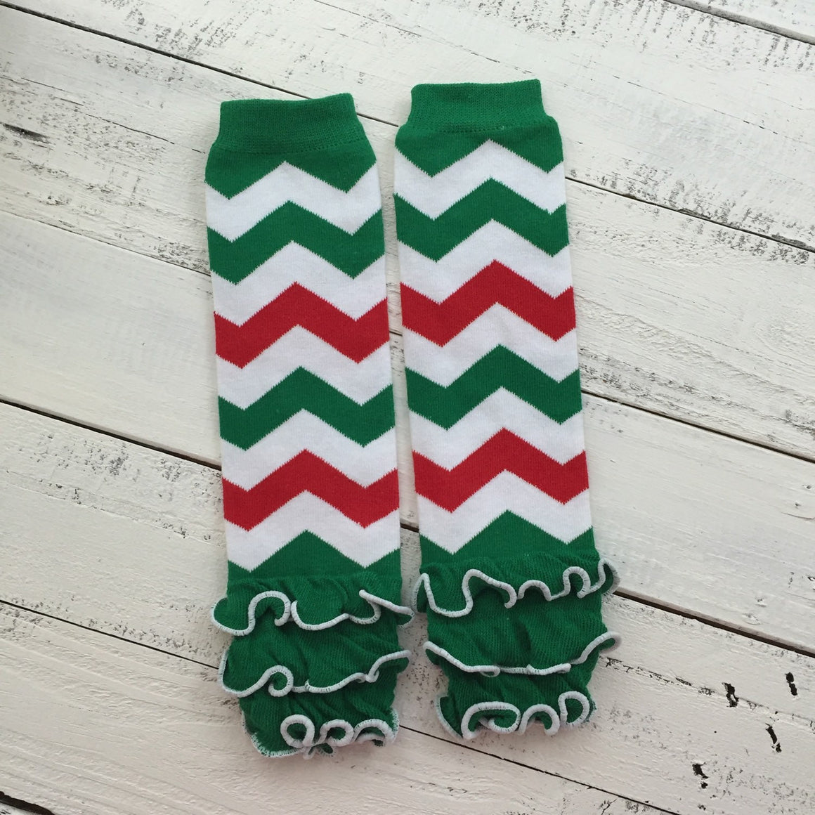 Red Green White Chevron leg warmers and optional headband - HoneyLoveBoutique