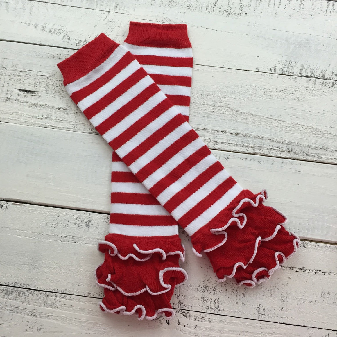 Red and White Stripe leg warmers and choice of red flower headband - HoneyLoveBoutique