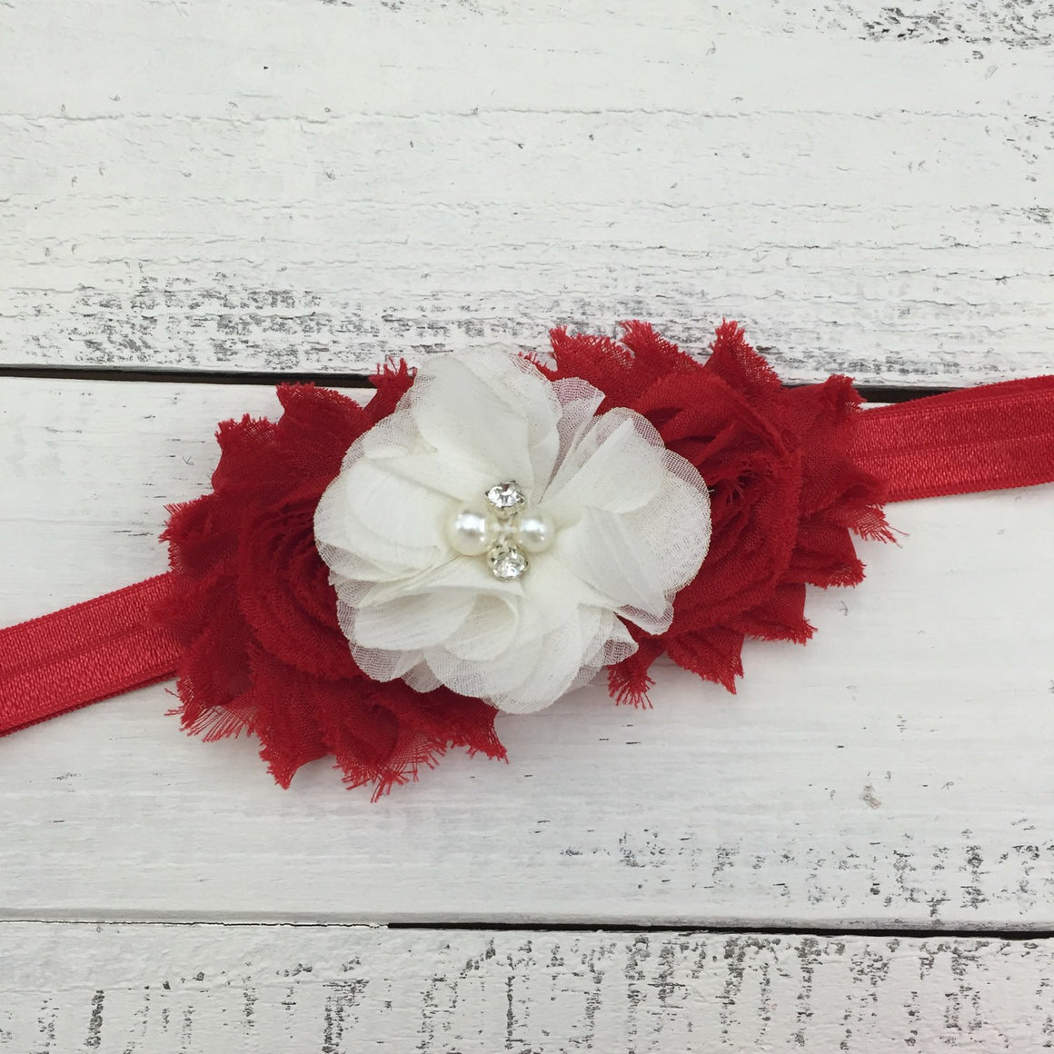 Lace Petti Romper - Embellished Christmas Red Lace Petti Romper and matching red/ivory headband - HoneyLoveBoutique