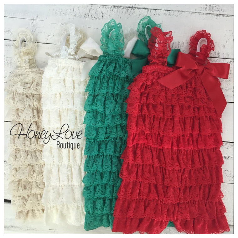 Lace Petti Romper - Red, Green, Ivory, Champagne - HoneyLoveBoutique