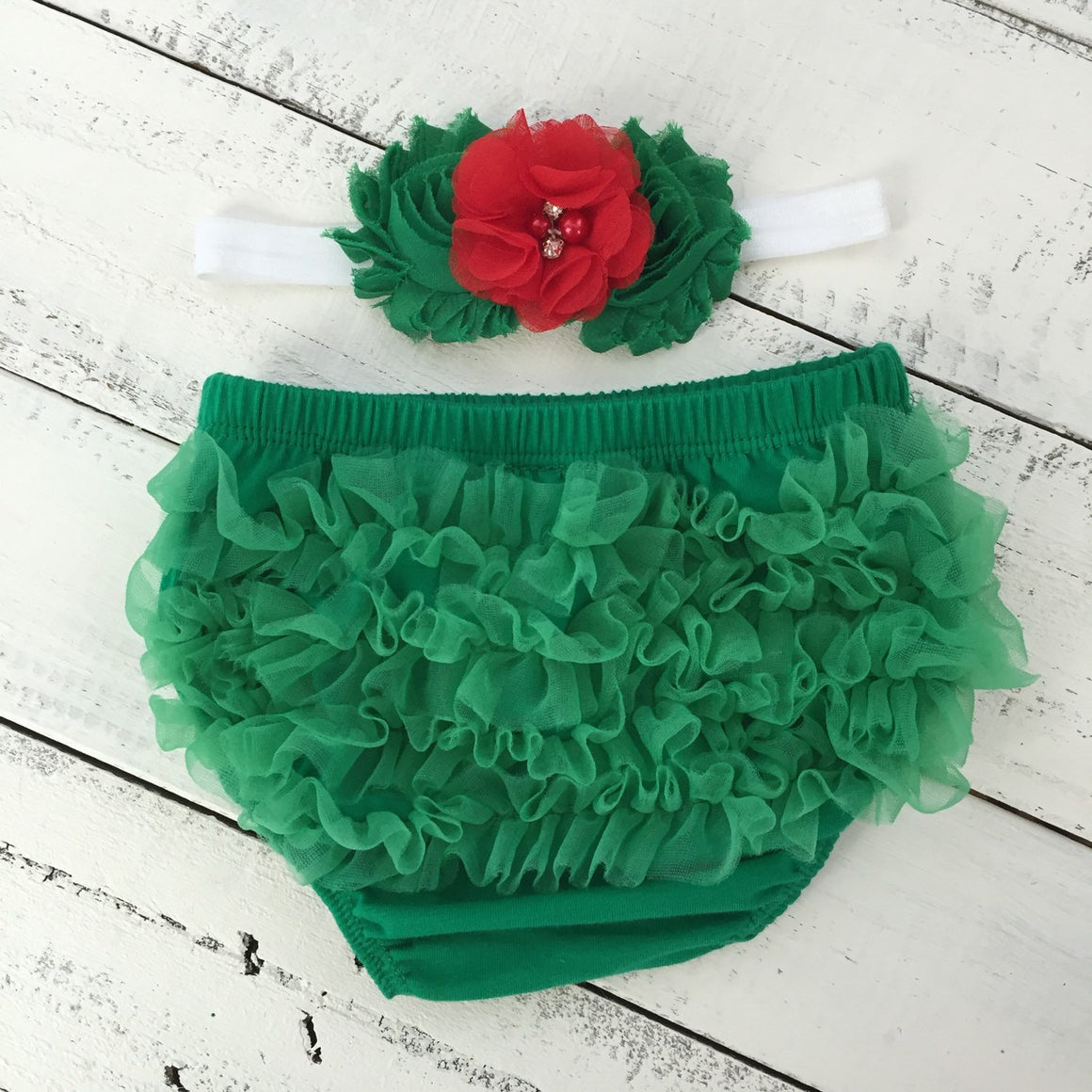 Red/White/Green Chevron leg warmers, matching headband, green ruffle bottom bloomers - HoneyLoveBoutique