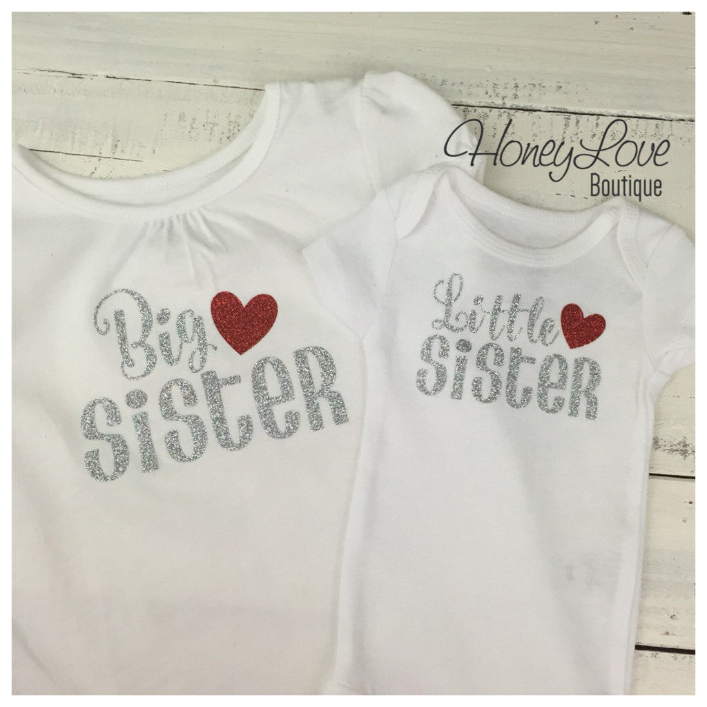 Sister bodysuits and shirts - Silver/Red glitter - HoneyLoveBoutique