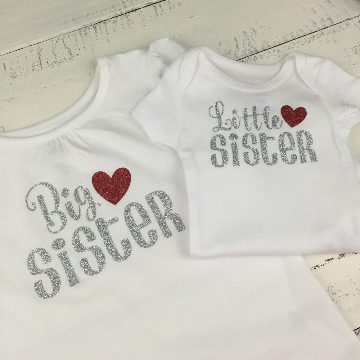 Sister bodysuits and shirts - Silver/Red glitter - HoneyLoveBoutique