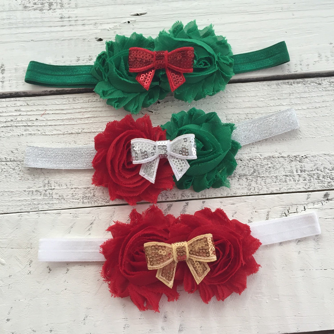 Christmas Headband - Shabby Flower - Sequin Bow - Chevron, Polka Dot, Candy Cane - HoneyLoveBoutique