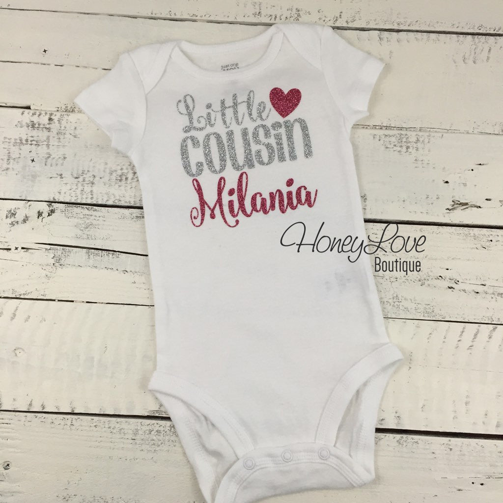 PERSONALIZED Cousin Bodysuits and Shirts - Silver Glitter and Dark Pink Glitter - HoneyLoveBoutique
