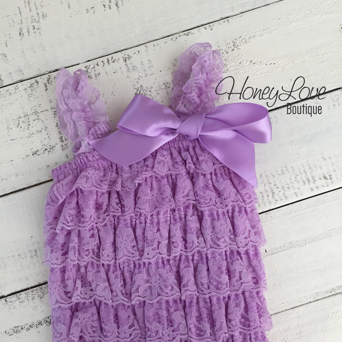 Lace Petti Romper Lavender Purple and matching headband - HoneyLoveBoutique