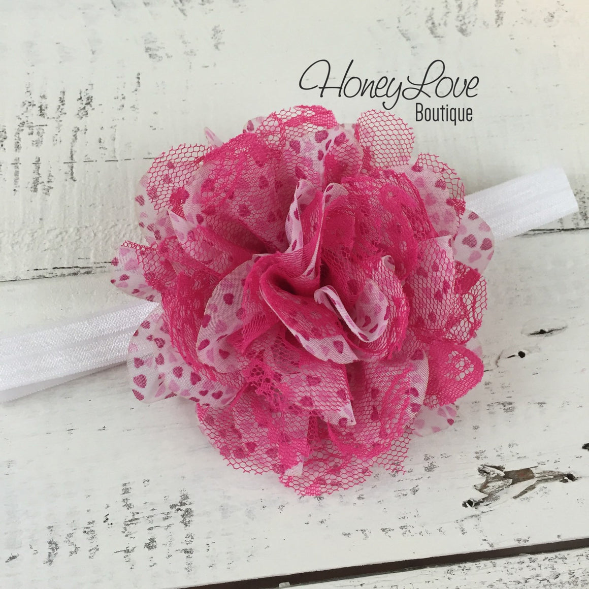 Pink and White Heart Ruffle bottom leg warmers and optional flower headband - HoneyLoveBoutique