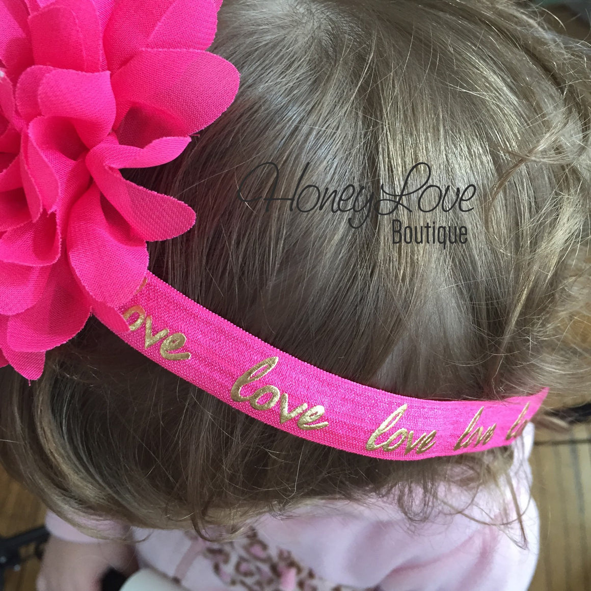Love gold foil and watermelon pink headband - HoneyLoveBoutique